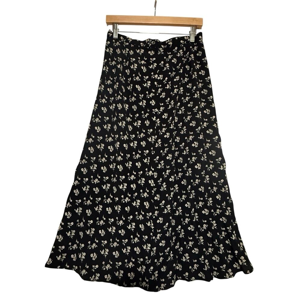Y2K GAP Floral Print Maxi Skirt SIZE 10 / 28" Black & White Cottage 90s Classic